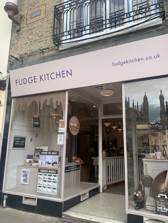 Shop window for Cambridge fudge kitchen