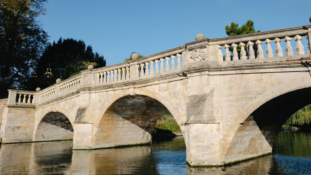 Clare college bridge against a blue sky